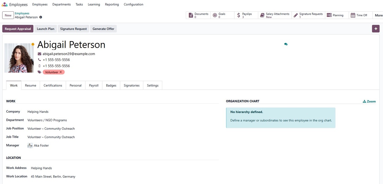 Employees App – Volunteer coordination with skills, availability, certifications and HR integration