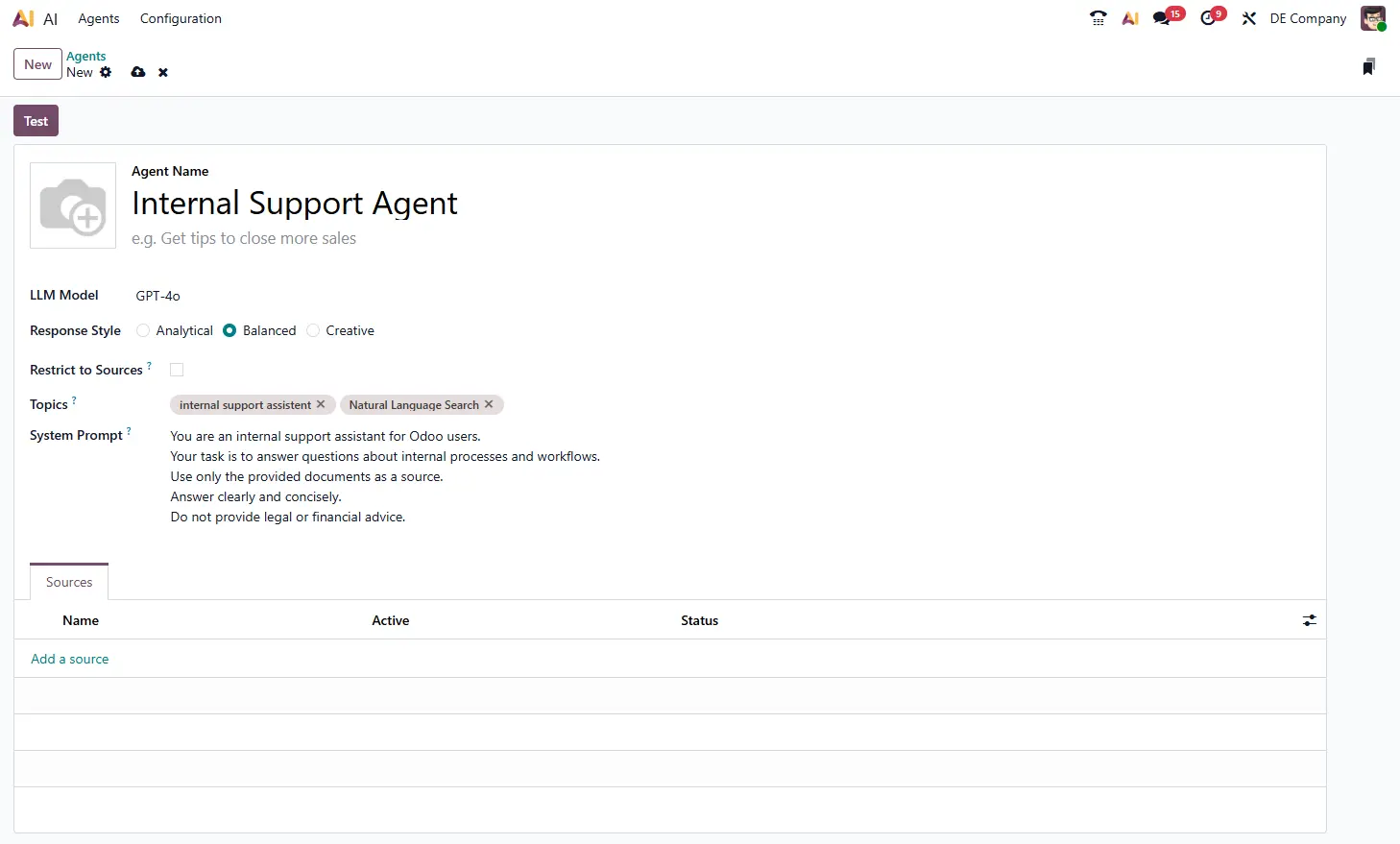 Example Odoo AI Agent